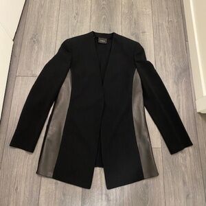 Akris Wool Leather Accent Black Blazer Size 10